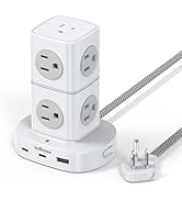 Tower Power Strip Flat Plug with 9 Outlets 3 USB (2 USB C), JcBlaon Surge Protector Power Strip T...