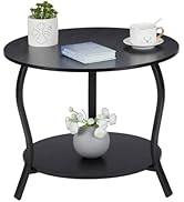Small Round Coffee Table with Open Storage,23" 2-Tier Coffee Side Tables for Small Space, Accent ...