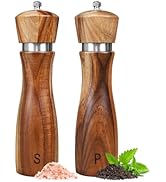 2 Pack Acacia Wood Salt and Pepper Grinder Set, Wooden Salt and Pepper Mill Set Salt and Pepper S...