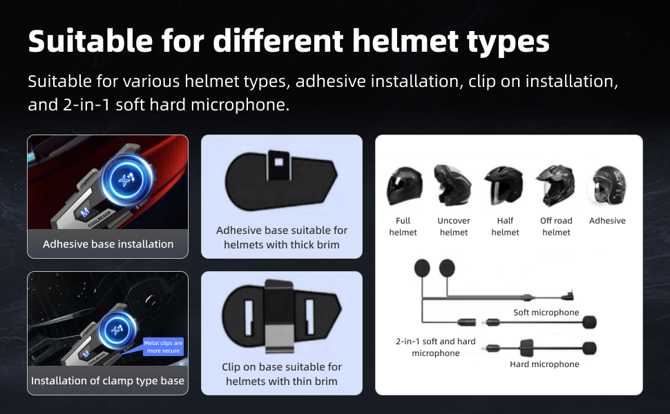 Suitable for different helmet types