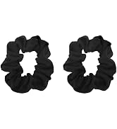 Motique Accessories Solid Scrunchies for Women, Set of 2, Black | Hair Ties for Ponytails &amp; Buns,...