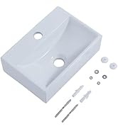 SHACO 14 Inch Wall Mount Bathroom Sink, One Hole White Rectangular Modern Porcelain Ceramic Wall ...
