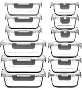 AILTEC 12 Pack Glass Food Storage Containers with Lids, Glass Meal Prep Containers Set with Leak ...
