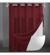 SORTTO No Hook Slub Textured Shower Curtain with Snap in Liner - Burgundy Fabric Outer Curtain &amp; ...