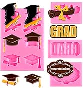Whaline 4 Pack Graduation Mini Fondant Molds Silicone Cap Diploma mould Congrats Grad Congratulat...