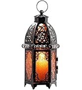 DECORKEY Vintage Large Size Decorative Moroccan Candle Lantern, 12.8’’ Metal Hanging&amp;Tabletop Lan...