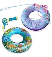 2 Pack Kids Pool Float with Water Gun, Inflatable Swim Ring Pool Toys for Kids Ages 3-12, Dinosau...