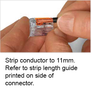 221 how to use step 2 - Strip conductor to 11mm. Refer to strip length guide...
