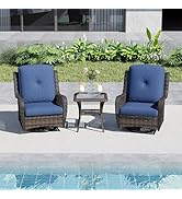 kinbor 3 PCS Patio Furniture Set - Wicker Chairs &amp; Side Table, Swivel Rocker with Cushions, Outdo...