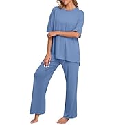 PrinStory Womens Pajamas Sets 2 Piece Lounge Set Short Sleeve Tops and Long Pants Soft Pjs Lounge...
