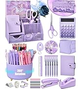 LXEVIHK Purple Desk Organizers and Accessories With Mesh Desk Organizer and 360°Rotating Pen Hold...