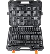 VEVOR 1/2" Drive Impact Socket Set, 65 Piece SAE 3/8" to 1-1/4" and Metric 10-24mm, 6 Point Cr-V ...