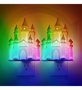 JandCase Night Lights Plug into Wall,3D Printed Castle RGB Night Light,2 Pack 10-Color Change Nig...