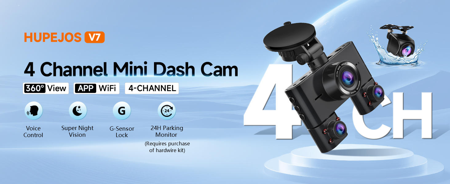4 channel mini dash cam front and rear 360° view dash camera for cars