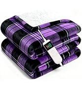 Electric Blanket Heated Twin, Soft Flannel 62"x84" Plaid Heating Blanket with 8 Hours Auto Off 10...
