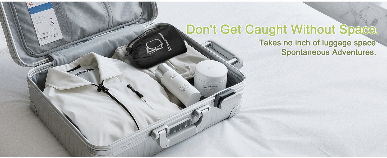 SUIKIHUM foldable backpack in suitcase, saves luggage space.