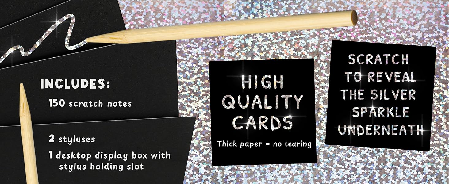 Bright scratch art set with 150 cards and styluses, perfect for family creative bonding moments