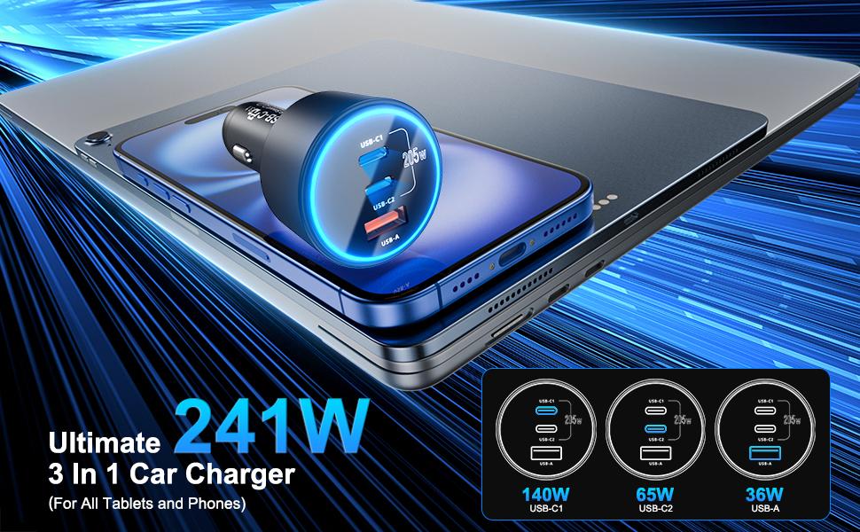 Ultimate 241W 3 in 1 Car Charger