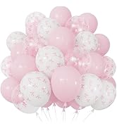 Adeyoo Pink Bow Balloons 50PCS, 12 Inch Pastel Pink, White &amp; Clear Bow Print Balloons, Coquette P...