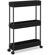 SPACEKEEPER Slim Rolling Storage Cart, Laundry Room Organization, 3 Tier Mobile Shelving Unit Bat...