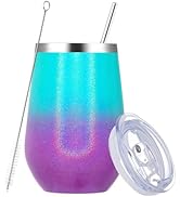 MEWAY Stemless 12oz Insulated Wine Tumbler with Lid and Straw - Double Wall Stainless Steel Therm...