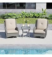 kinbor 3 PCS Patio Furniture Set - Wicker Chairs &amp; Side Table, Swivel Rocker with Cushions, Outdo...