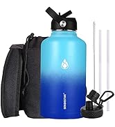SENDESTAR Water Bottle 64oz Double Wall Vacuum Insulated Leak Proof Stainless Steel Sports Water ...