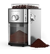ROUNEXES Electric Flat Burr Coffee Grinder, Coffee Grinder with 17 Grind Settings, Coffee Beans G...