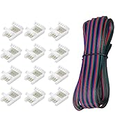 Rifachua 22 Gauge AWG 4 Pin RGB LED Strip Extension Cable Wire Cord 16.4ft and 12 Pcs 10mm RGB LE...