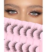 Natural Cat Eye Lashes Wispy Eyelashes 14mm Lightweight False Eyelashes 3D Volume Natural Strip L...