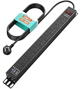 QBA 8 Outlet Metal Power Strip with USB C PD 20W, Heavy Duty Wide Spaced Outlets, Wall Mount for ...