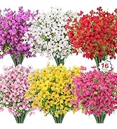 Ouddy Decor 16 Pcs Artificial Flowers for Outdoors Decorations Realistic Fake Silk Flowers Faux P...