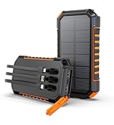 Hiluckey Power Bank Solar Charger 27000mAh Built in 3 Cables Five Outputs 15W Fast Charging Power...