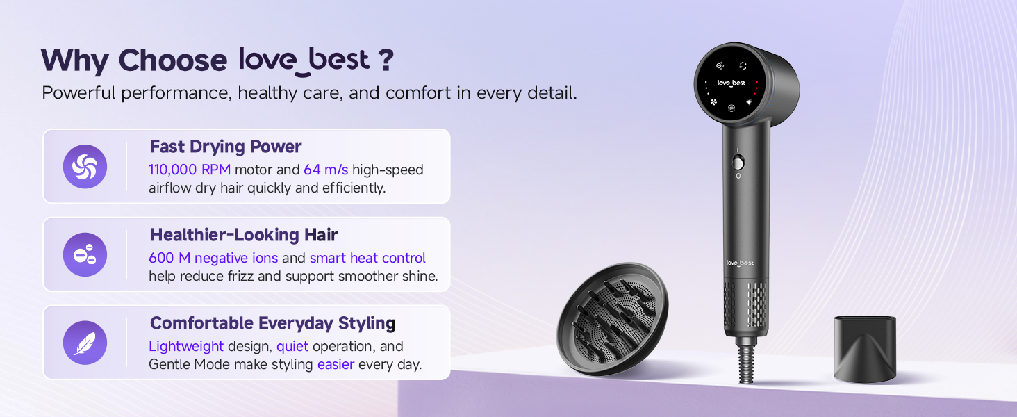 love best hair dryer with fast drying, ionic care, and comfortable styling features