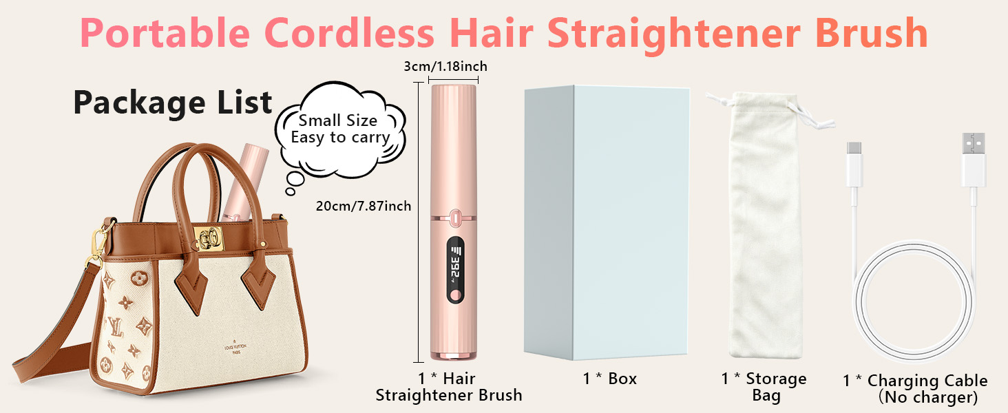 Cordless Hair Straightener Brush, Portable 4500mAh Rechargeable Straightening Comb, MCH Fast Heat