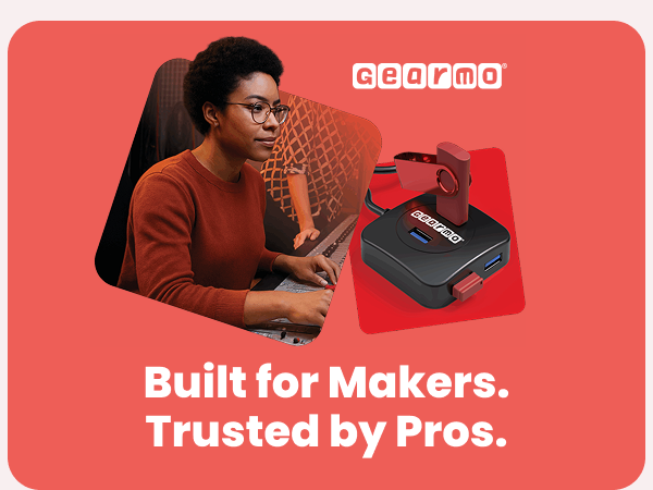 Gearmo built for makers image showing multi usb port hub as computer desk accessory trusted by pros
