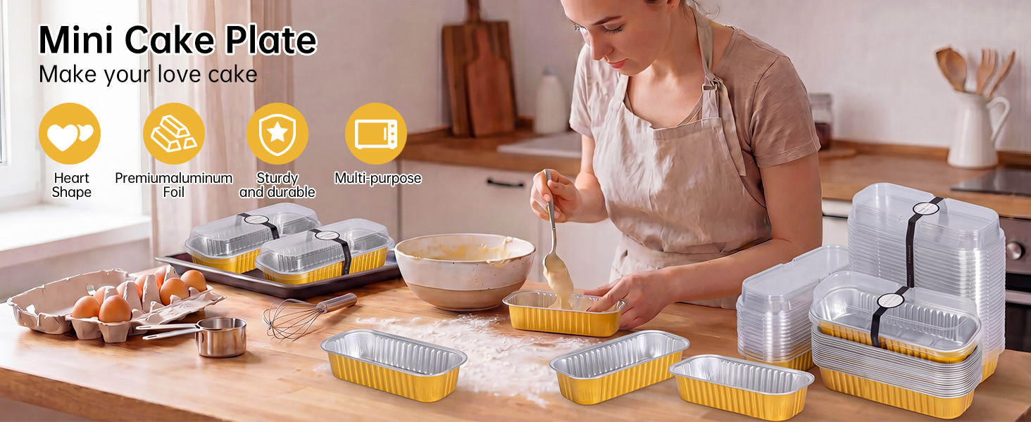Mini Loaf Cake Pan with Lids and Spoons Disposable Aluminum Tin Foil Pans
