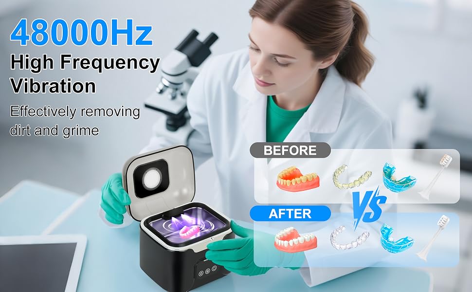 48kHz Retainer Cleaner Machine for Dentures, Night Mouth Guards, Jewelry, Aligner, Braces