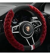 Cxtiy Universal Car Steering Wheel Cover Fluffy Winter Plush Steering Wheel Cover (A-Wine red)