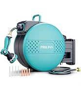 PAULINN Retractable Garden Hose Reel 1/2 Inch x 100 ft, Heavy Duty Wall Mounted Automatic Hose Re...