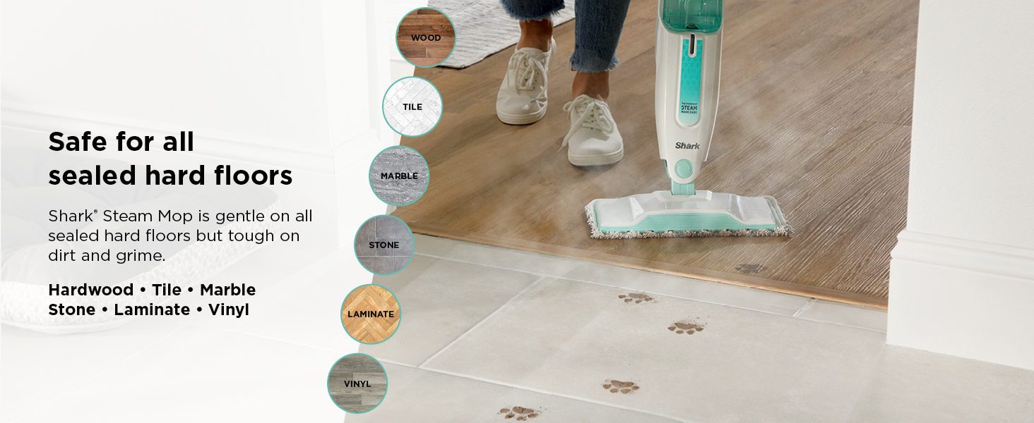 Safe for all sealed hard floors Shark Steam Mop is gentle on all