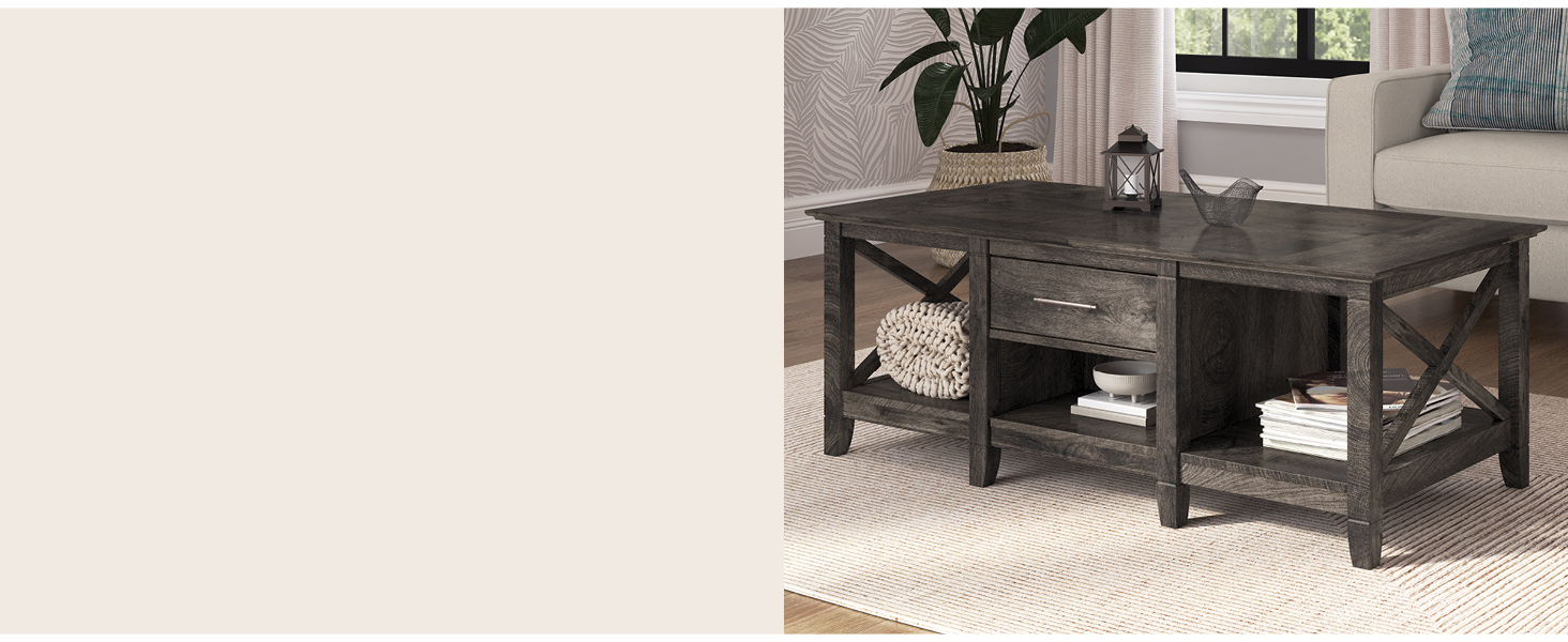 modern farmhouse coffee table with drawers storage living room center wood wooden large open coastal