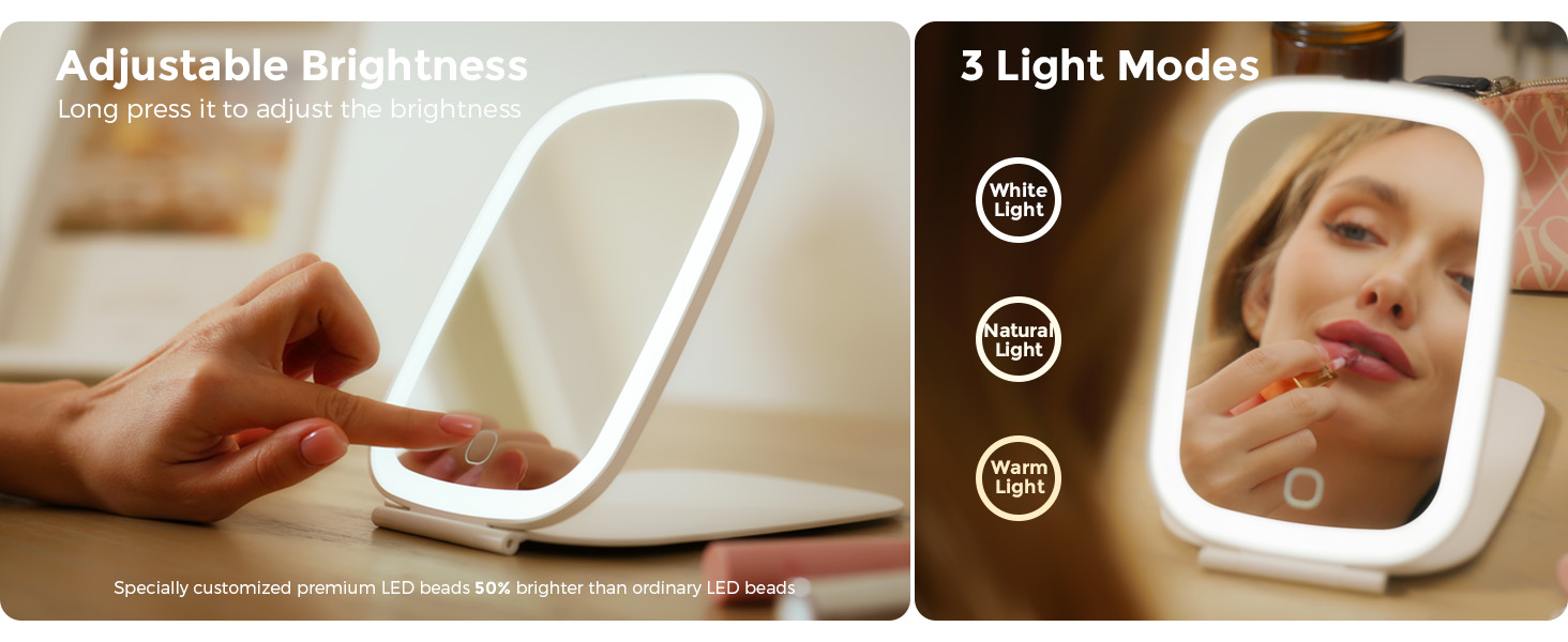 portable mirror; compact mirror; make up mirror; led mirror; travel vanity mirror with lights