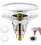 Universal 2-in-1 Bathroom Sink Stopper - Chrome Pop Up Sink Drain Stopper, Push Button Sink Drain...