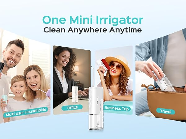 COSLUS Mini Water Flosser for Travel: Portable Compact Design, Cordless Oral Irrigator for Braces