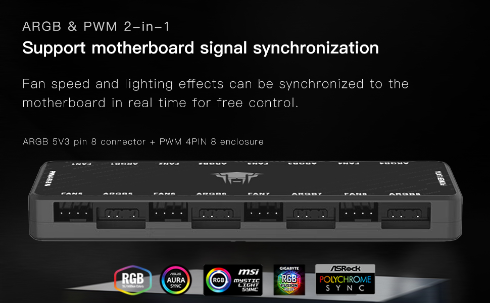 Jungle Leopard ARGB and PWM Fan HUB,8 Ports for Addressable RGB Lighting with PWM