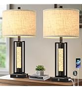 TOBUSA 26’’ Farmhouse Table Lamps for Living Room with Crystal Night Light Set of 2, Modern Night...