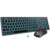 POWZAN Backlit Wireless Keyboard and Mouse, Rechargeable Quiet Wireless Keyboard Mouse Combo, Jig...