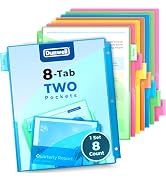Dunwell 8-Tab Binder Dividers with Two Pockets, Plastic Slash Pocket Dividers with Tabs, Multicol...