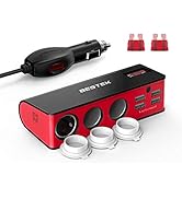 BESTEK 3-Socket 200W 12V/24V DC Cigarette Lighter Power Adapter with 6A 4-Port Car USB Splitter C...